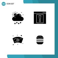 4 Universal Solid Glyphs Set for Web and Mobile Applications cloud medical sun web burger Editable Vector Design Elements