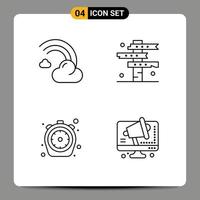 paquete de 4 signos y símbolos modernos de colores planos de línea rellena para medios de impresión web, como elementos de diseño de vectores editables de alimentos en la encrucijada de la línea oeste de la nube