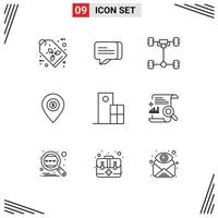 Pack of 9 creative Outlines of building money car dollar map Editable Vector Design Elements