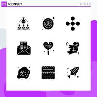 Set of 9 Modern UI Icons Symbols Signs for ice sweet chat visible mail share Editable Vector Design Elements