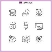 Universal Icon Symbols Group of 9 Modern Outlines of lightning charge microscope cable american Editable Vector Design Elements