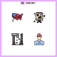 Set of 4 Modern UI Icons Symbols Signs for american construction usa powerpoint tools Editable Vector Design Elements