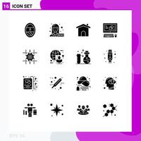 Universal Icon Symbols Group of 16 Modern Solid Glyphs of line gear home setting creative Editable Vector Design Elements