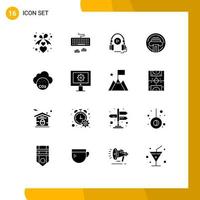 Set of 16 Commercial Solid Glyphs pack for carbone dioxide writer language typewriter printer Editable Vector Design Elements