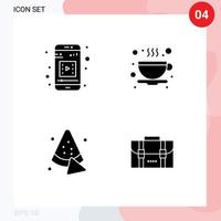 Modern Set of 4 Solid Glyphs Pictograph of mobile app backpack tea watermelon travel Editable Vector Design Elements