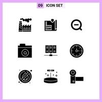 Group of 9 Solid Glyphs Signs and Symbols for mainframe find protection folder delete Editable Vector Design Elements