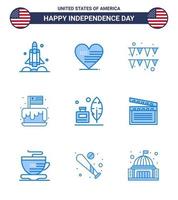 Set of 9 Vector Blues on 4th July USA Independence Day such as adobe party flag independence festival Editable USA Day Vector Design Elements
