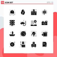 Group of 16 Solid Glyphs Signs and Symbols for connection business egg globe insurance Editable Vector Design Elements