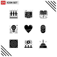 conjunto perfecto de píxeles de 9 iconos sólidos conjunto de iconos de glifos para el diseño de sitios web y la interfaz de aplicaciones móviles vector