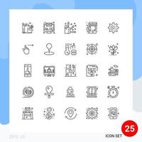 User Interface Pack of 25 Basic Lines of setting cog spa shop sale Editable Vector Design Elements