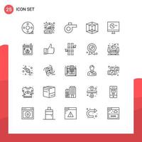 25 User Interface Line Pack of modern Signs and Symbols of video game product tool design Editable Vector Design Elements