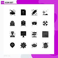 Pack of 16 creative Solid Glyphs of connection business syringe internet palm Editable Vector Design Elements