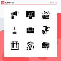 Mobile Interface Solid Glyph Set of 9 Pictograms of harbor building one crane education Editable Vector Design Elements