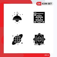 Set of 4 Vector Solid Glyphs on Grid for home earth globe light refresh core Editable Vector Design Elements