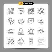 Paquete de 16 iconos negros símbolos de contorno signos para diseños receptivos sobre fondo blanco 16 iconos establecidos vector