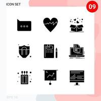 Vector Pack of 9 Icons in Solid Style Creative Glyph Pack isolated on White Background for Web and Mobile