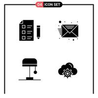 conjunto de 4 iconos de estilo sólido para web y símbolos de glifos móviles para imprimir signos de iconos sólidos aislados en fondo blanco vector