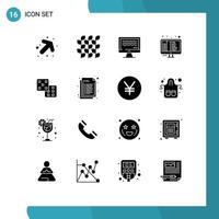 Pictogram Set of 16 Simple Solid Glyphs of gaming programming live html code Editable Vector Design Elements