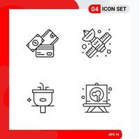 Creative Set of 4 Universal Outline Icons isolated on White Background vector