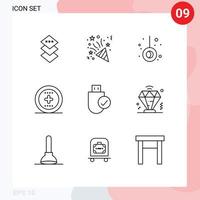 User Interface Pack of 9 Basic Outlines of stick devices camping connected ux Editable Vector Design Elements