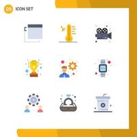 User Interface Pack of 9 Basic Flat Colors of development star camera silver award Editable Vector Design Elements