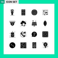 Set of 16 Vector Solid Glyphs on Grid for camera song tray note music Editable Vector Design Elements