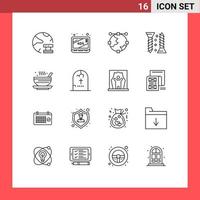 Universal Icon Symbols Group of 16 Modern Outlines of soup self fastening anchor screw line Editable Vector Design Elements