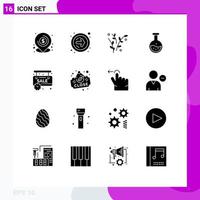 16 Universal Solid Glyphs Set for Web and Mobile Applications limited test leaf science tube Editable Vector Design Elements