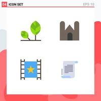 Group of 4 Modern Flat Icons Set for earth medieval leaf castle building player Editable Vector Design Elements