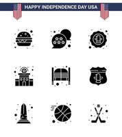 Editable Vector Line Pack of USA Day 9 Simple Solid Glyphs of doors police sign bird station building Editable USA Day Vector Design Elements