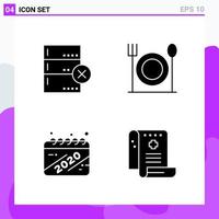 Set of 4 icons in solid style Creative Glyph Symbols for Website Design and Mobile Apps Simple Solid Icon Sign Isolated on White Background 4 Icons vector