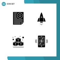 4 Creative Icons Modern Signs and Symbols of data travel page spaceship cube Editable Vector Design Elements