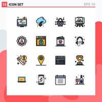 16 Universal Flat Color Filled Lines Set for Web and Mobile Applications person abilities data arts easel Editable Creative Vector Design Elements