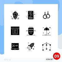 Pack of 9 creative Solid Glyphs of frankenstein tabs planning dropdown sport Editable Vector Design Elements