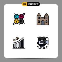 Universal Icon Symbols Group of 4 Modern Filledline Flat Colors of cmyk money big cross video Editable Vector Design Elements