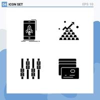 4 Thematic Vector Solid Glyphs and Editable Symbols of game up mobile business editing Editable Vector Design Elements