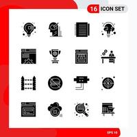 Creative Set of 16 Universal Glyph Icons isolated on White Background vector