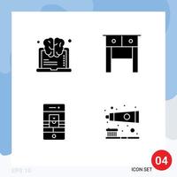 Group of 4 Modern Solid Glyphs Set for brain smartphone think table webcam Editable Vector Design Elements