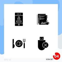 Modern Pack of 4 Icons Solid Glyph Symbols isolated on White Backgound for Website designing vector