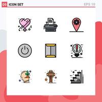 Editable Vector Line Pack of 9 Simple Filledline Flat Colors of window ui paper power interface Editable Vector Design Elements