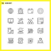 16 Icon Set Simple Line Symbols Outline Sign on White Background for Website Design Mobile Applications and Print Media vector