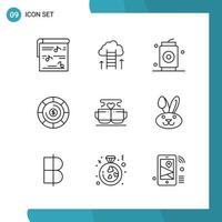 Vector Pack of 9 Outline Symbols Line Style Icon Set on White Background for Web and Mobile