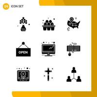 9 Icon Set Solid Style Icon Pack Glyph Symbols isolated on White Backgound for Responsive Website Designing vector