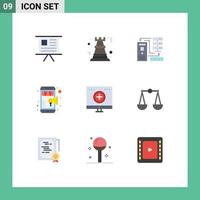 Pictogram Set of 9 Simple Flat Colors of shopping online rock information database Editable Vector Design Elements