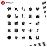 Mobile Interface Solid Glyph Set of 25 Pictograms of heart gear ping pong general swap Editable Vector Design Elements