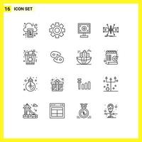 Pack of 16 creative Outlines of fast food sketch brand grid architect Editable Vector Design Elements