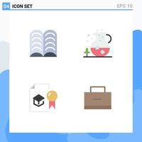 Set of 4 Commercial Flat Icons pack for book education ice drink university Editable Vector Design Elements