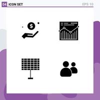 4 Creative Icons Modern Signs and Symbols of dollar battery charity web solar Editable Vector Design Elements