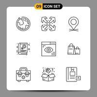 9 Black Icon Pack Outline Symbols Signs for Responsive designs on white background 9 Icons Set vector