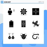 Modern 9 solid style icons Glyph Symbols for general use Creative Solid Icon Sign Isolated on White Background 9 Icons Pack vector